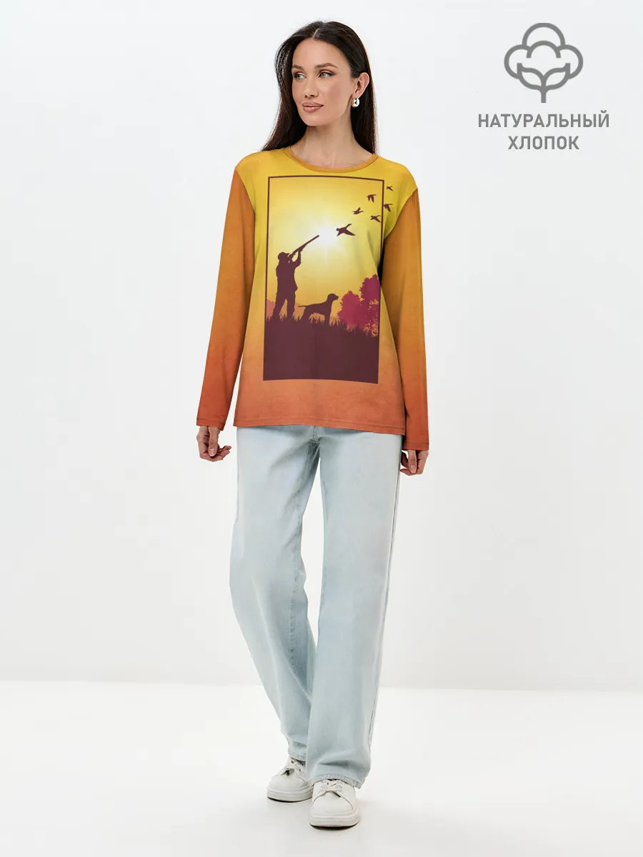 Лонгслив женский. Хлопок / Охотник с собакой