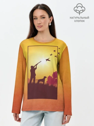 Лонгслив женский. Хлопок / Охотник с собакой