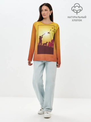 Лонгслив женский. Хлопок / Охотник с собакой