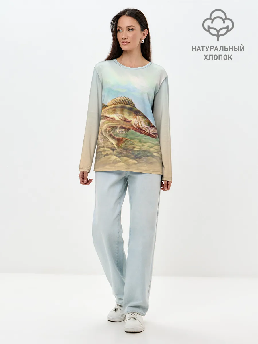 Лонгслив женский. Хлопок / Рыба