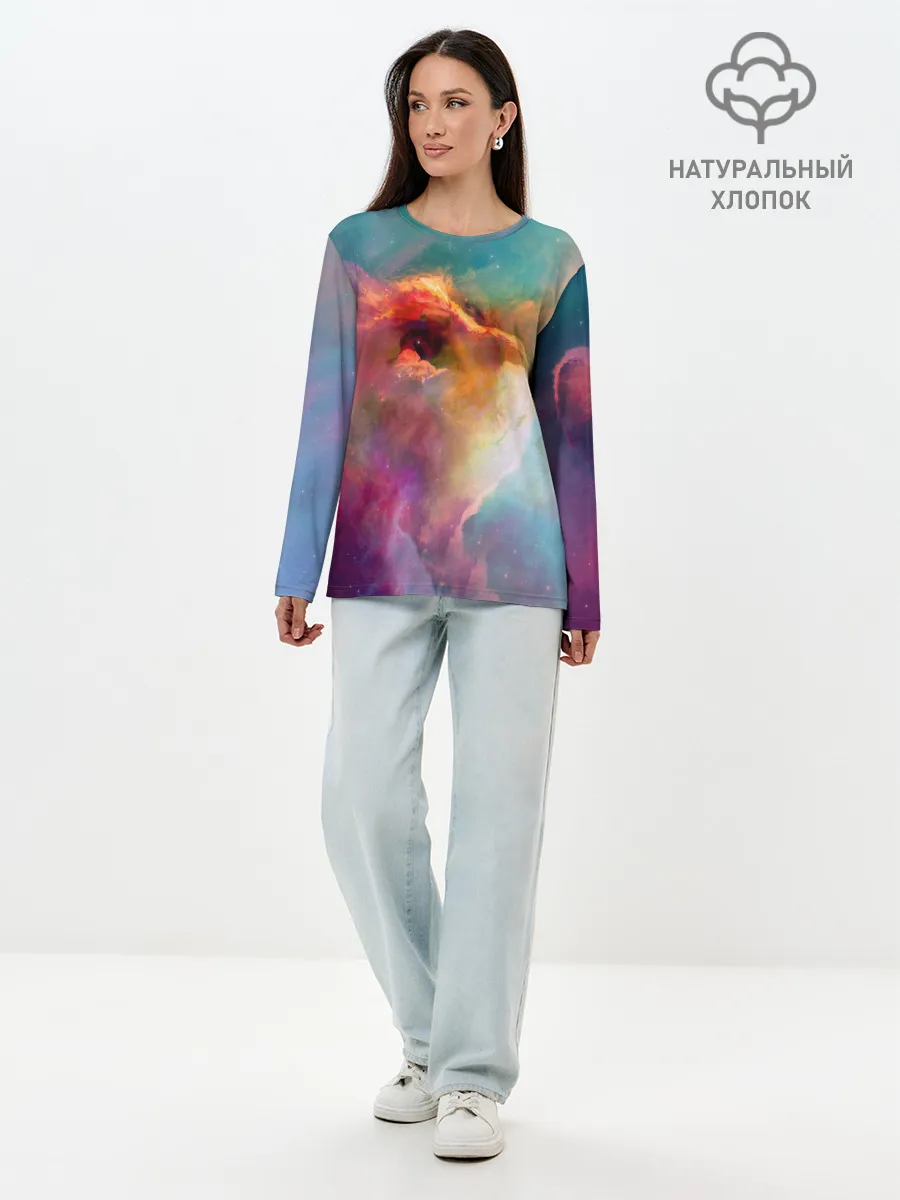 Лонгслив женский. Хлопок / КОСМИЧЕСКИЙ КОТ