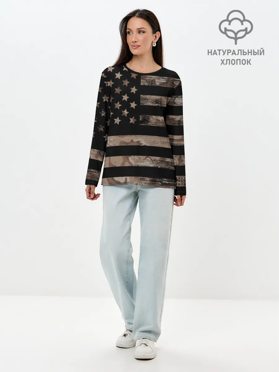 Лонгслив женский. Хлопок / American Flag Camo