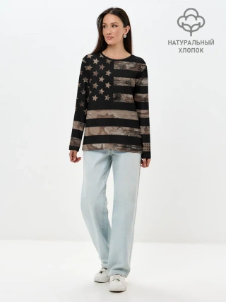 Лонгслив женский. Хлопок / American Flag Camo