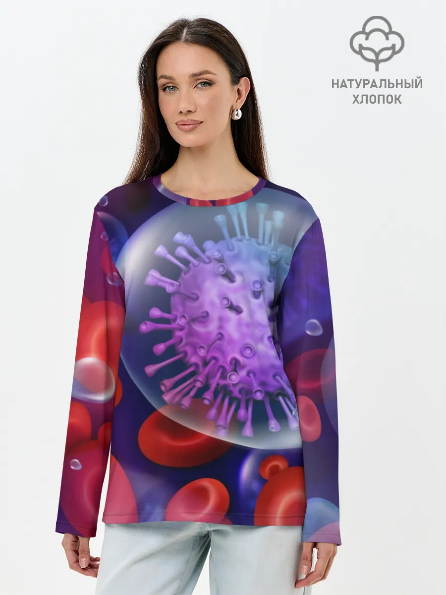 Лонгслив женский. Хлопок / Лейкоциты и клетка