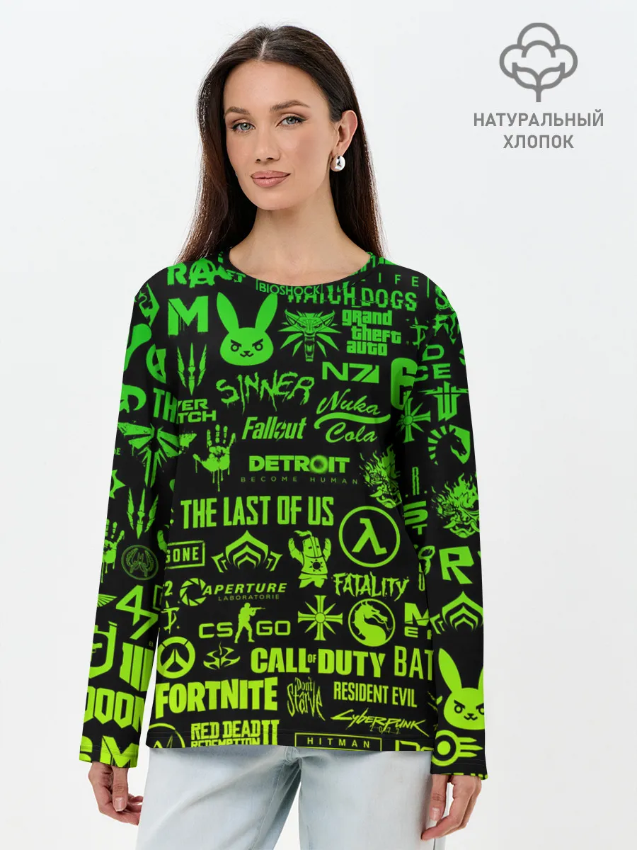 Лонгслив женский. Хлопок / ЛОГОТИПЫ ИГР