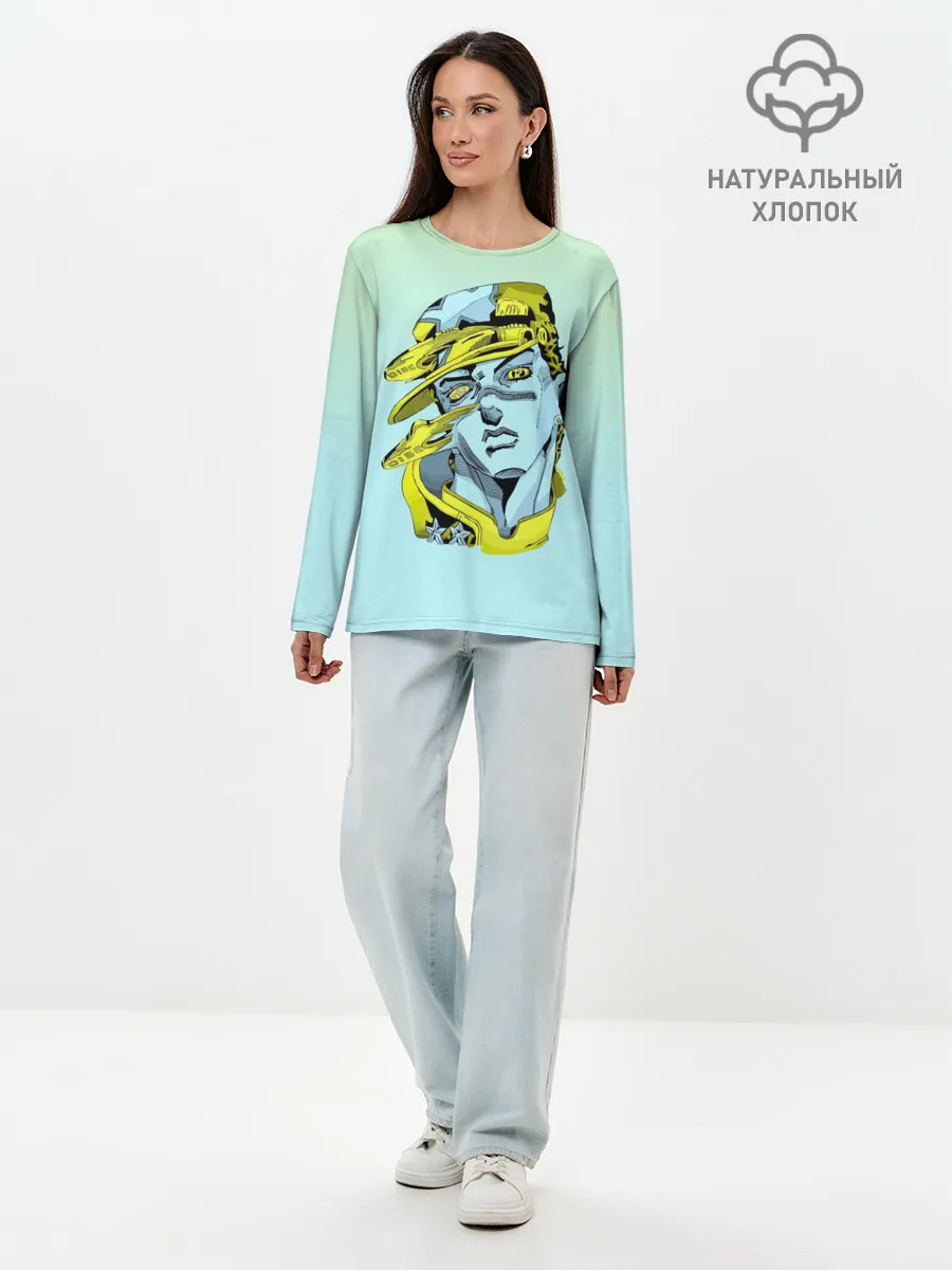 Лонгслив женский. Хлопок / Дзётаро кудзе бирюза