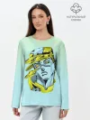 Лонгслив женский. Хлопок / Дзётаро кудзе бирюза