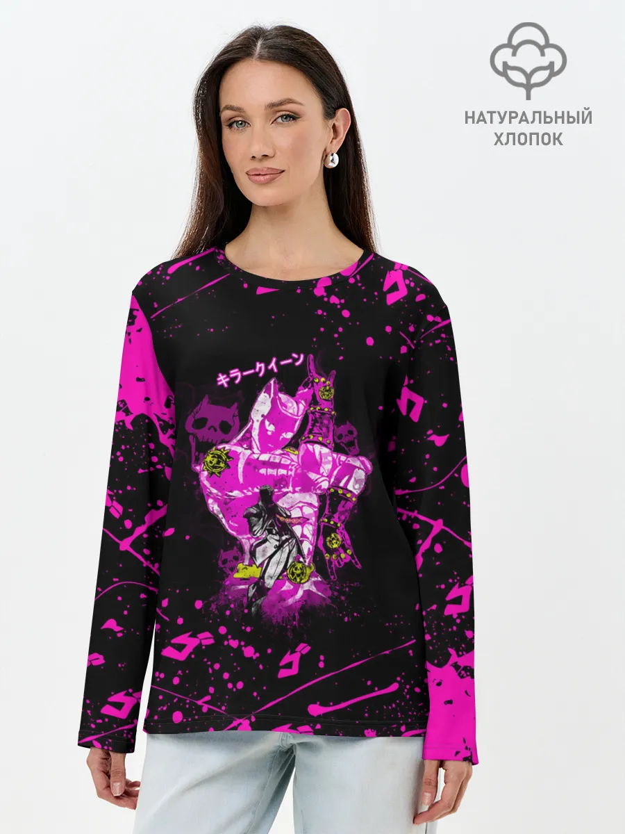Лонгслив женский. Хлопок / KILLER QUEEN розовые кляксы