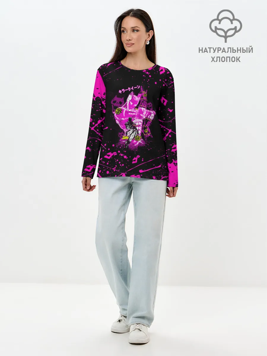 Лонгслив женский. Хлопок / KILLER QUEEN розовые кляксы