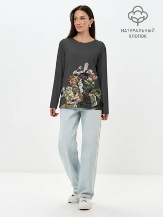 Лонгслив женский. Хлопок / Герои JoJo на сером