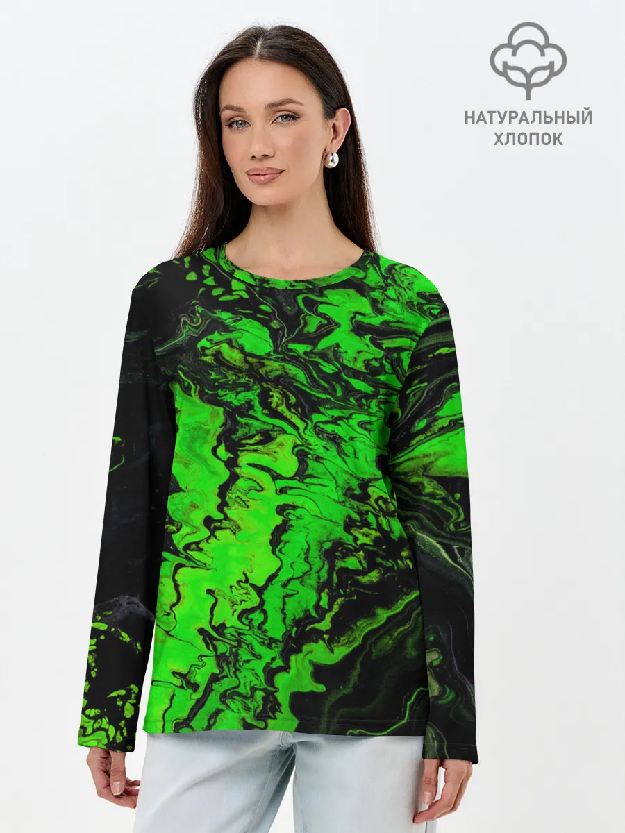 Лонгслив женский. Хлопок / Тёмные зеленые краски