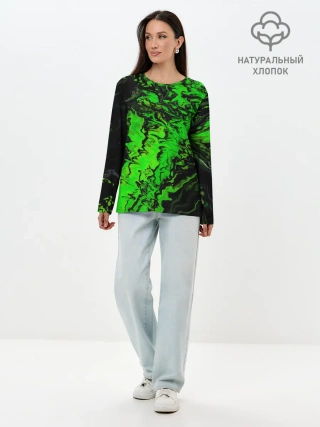 Лонгслив женский. Хлопок / Тёмные зеленые краски