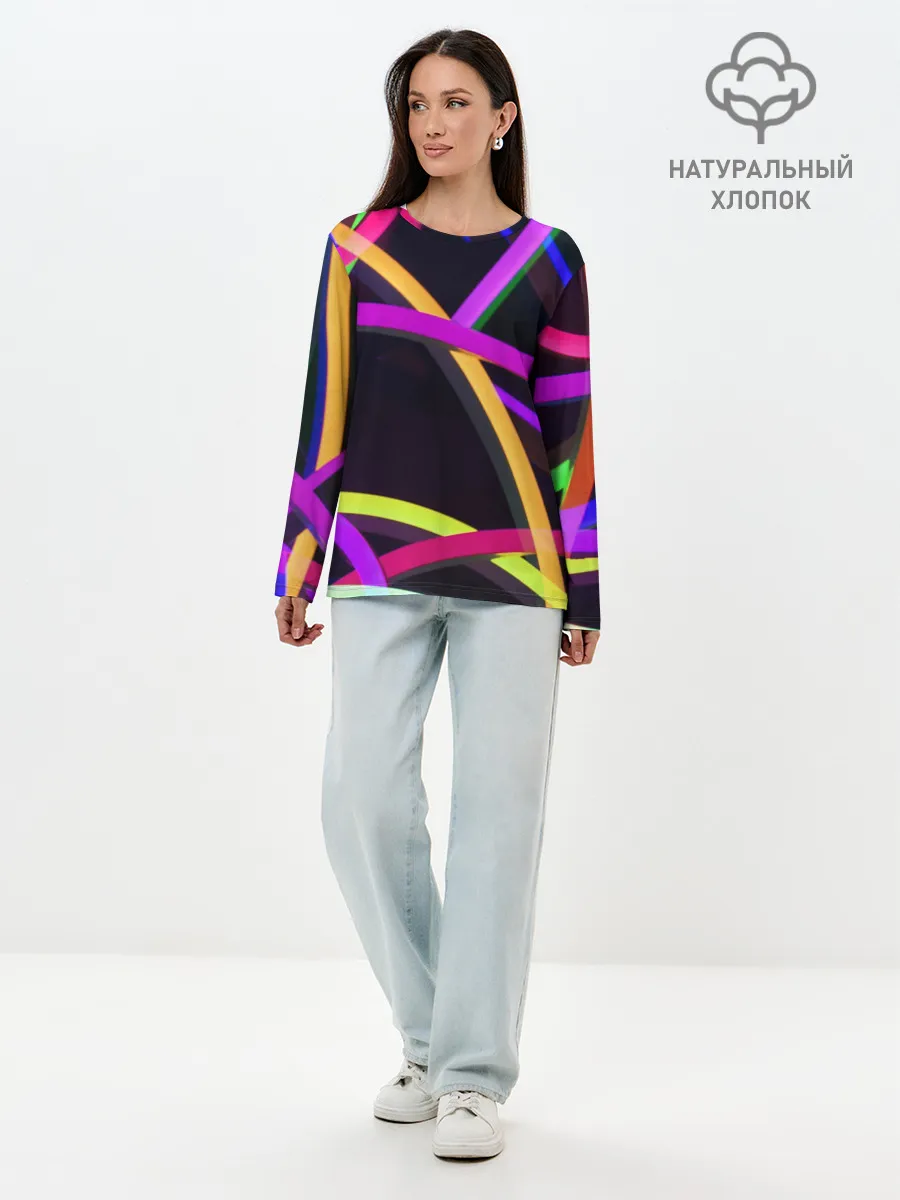 Лонгслив женский. Хлопок / Светящиеся полосы