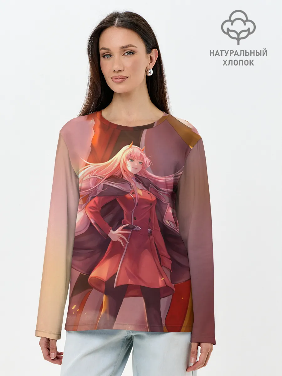 Лонгслив женский. Хлопок / Darling In The Franxx art