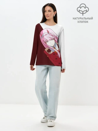 Лонгслив женский. Хлопок / Ноль два диагональ