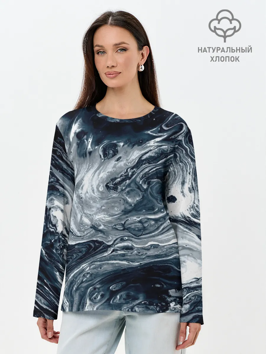 Лонгслив женский. Хлопок / Темные холодные краски