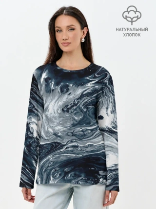 Лонгслив женский. Хлопок / Темные холодные краски