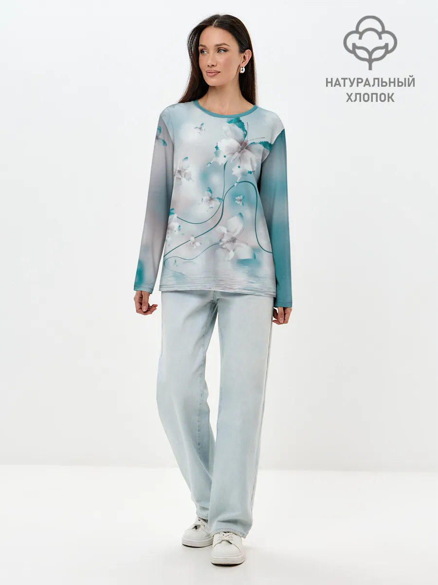 Лонгслив женский. Хлопок / бабочки