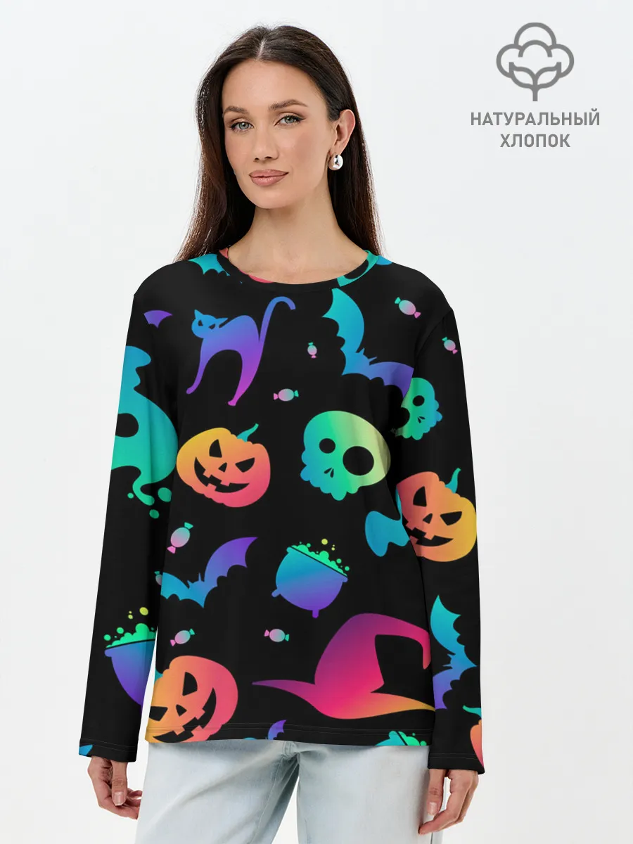 Лонгслив женский. Хлопок / RAINBOW HALLOWEEN | ХЭЛЛУИН