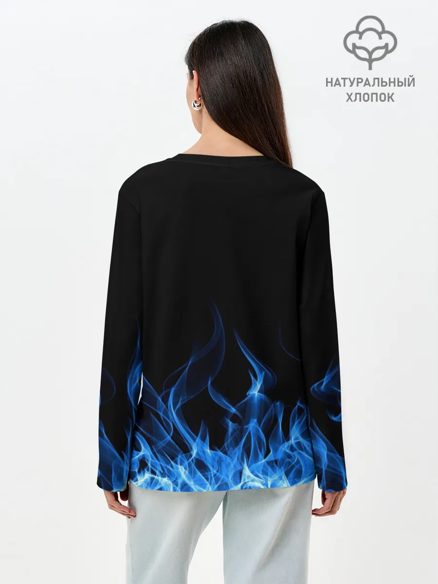Лонгслив женский. Хлопок / Синий Огонь
