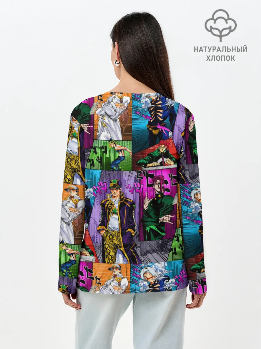 Лонгслив женский. Хлопок / Паттерн джоджо кира спидвагон