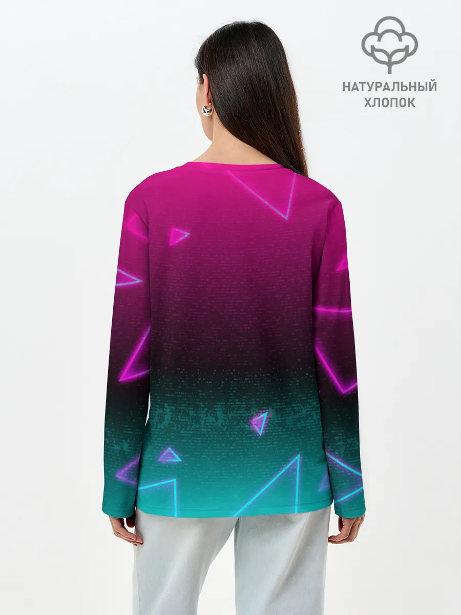 Лонгслив женский. Хлопок / RETRO CYBER BEAR NEON