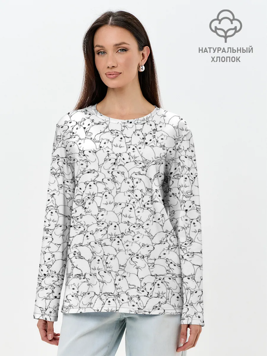 Лонгслив женский. Хлопок / Белые мыши