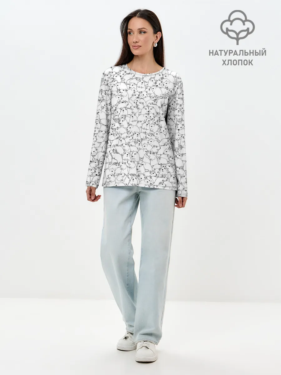 Лонгслив женский. Хлопок / Белые мыши