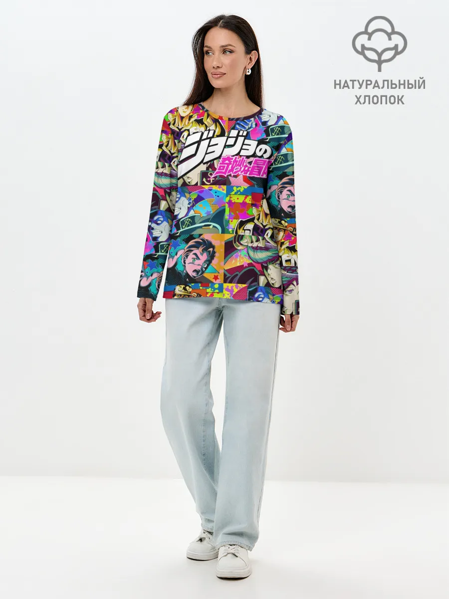 Лонгслив женский. Хлопок / Джоджо паттерн комикс