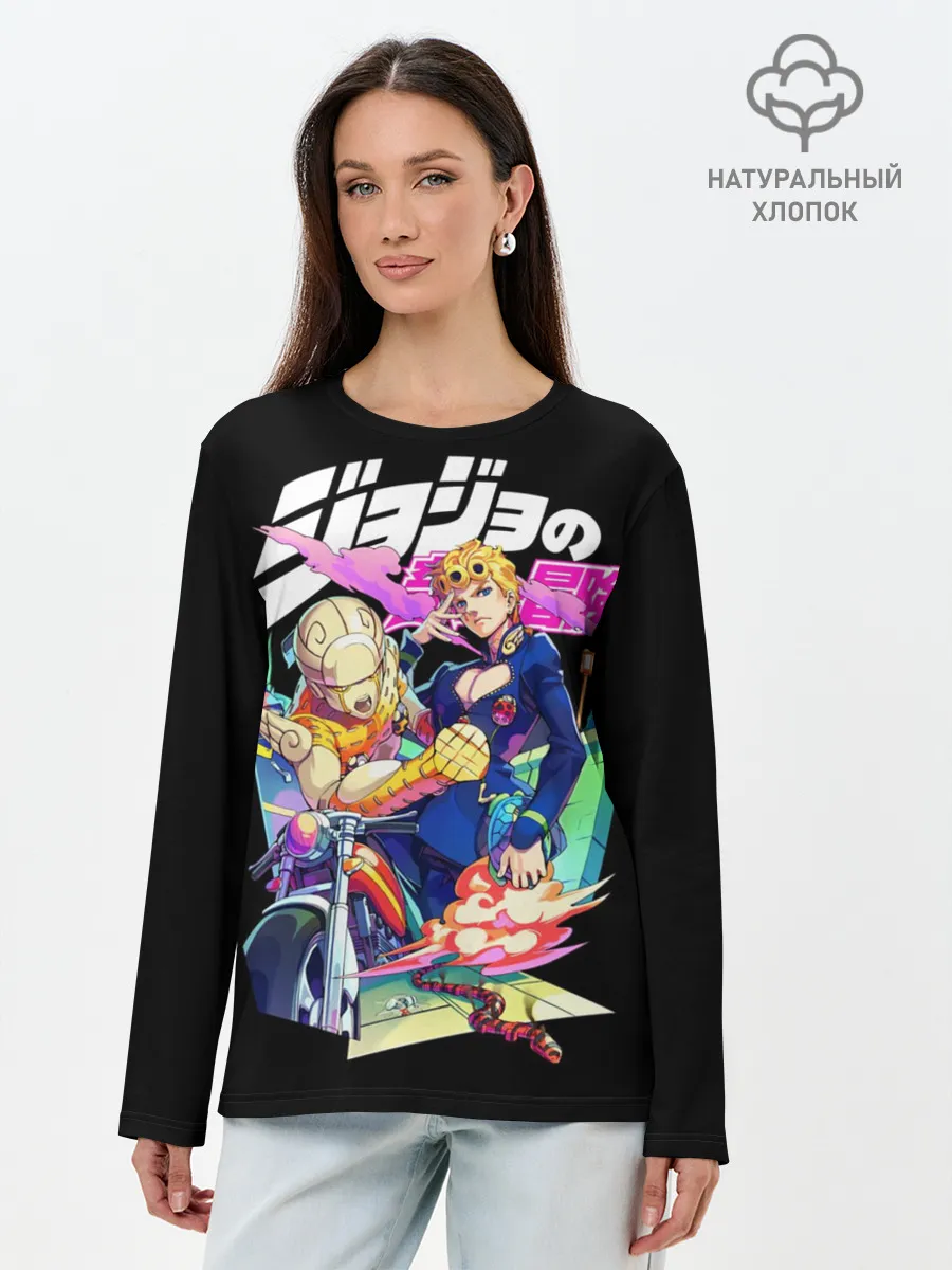 Лонгслив женский. Хлопок / Кира джоджо на черном