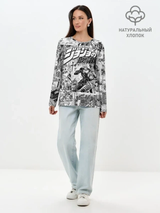 Лонгслив женский. Хлопок / Серый комикс jojo