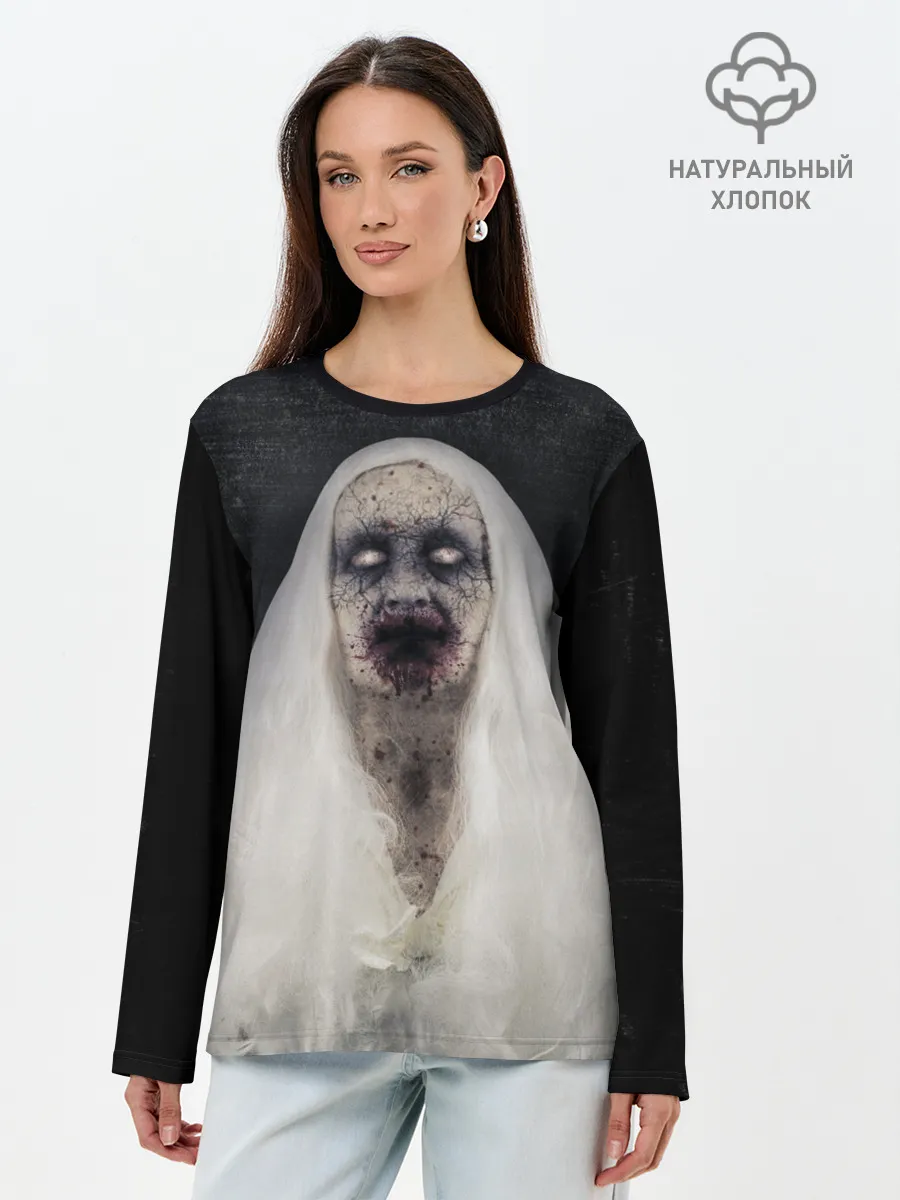 Лонгслив женский. Хлопок / Страшный призрак