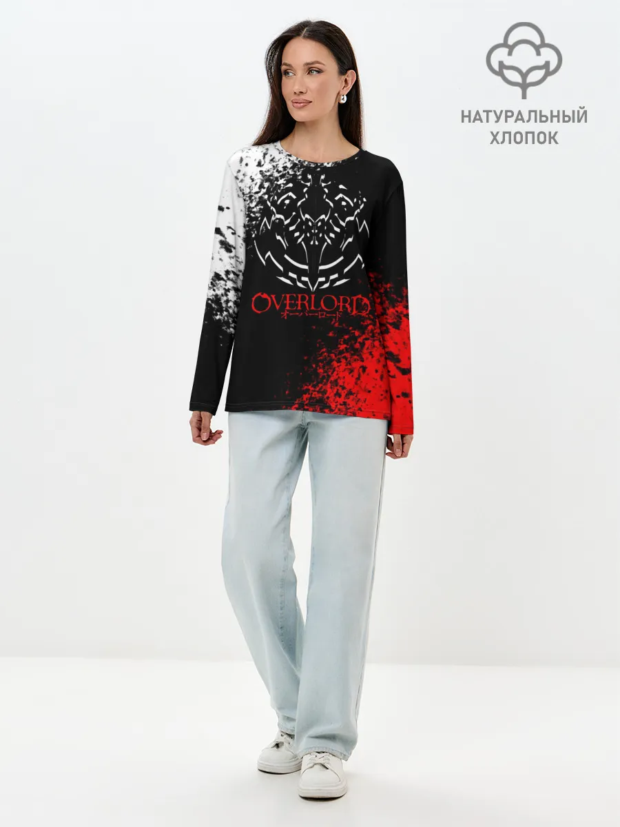 Лонгслив женский. Хлопок / Оверлорд лого краснобелый