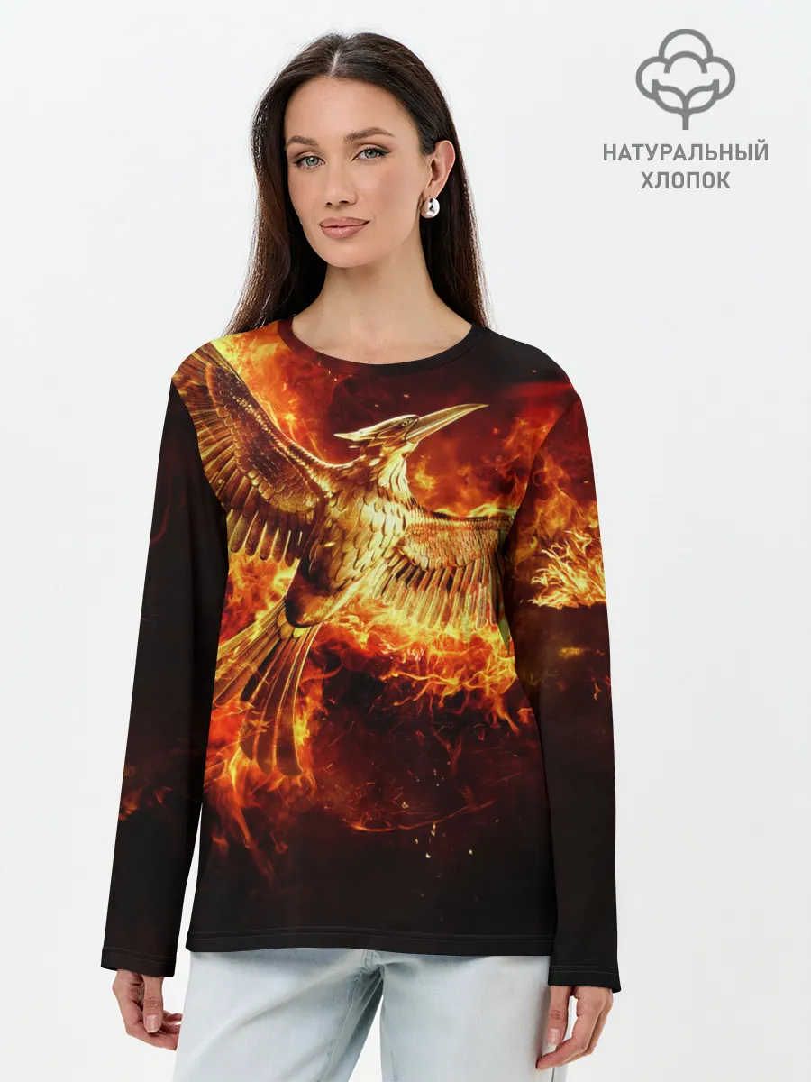 Лонгслив женский. Хлопок / Феникс в огне