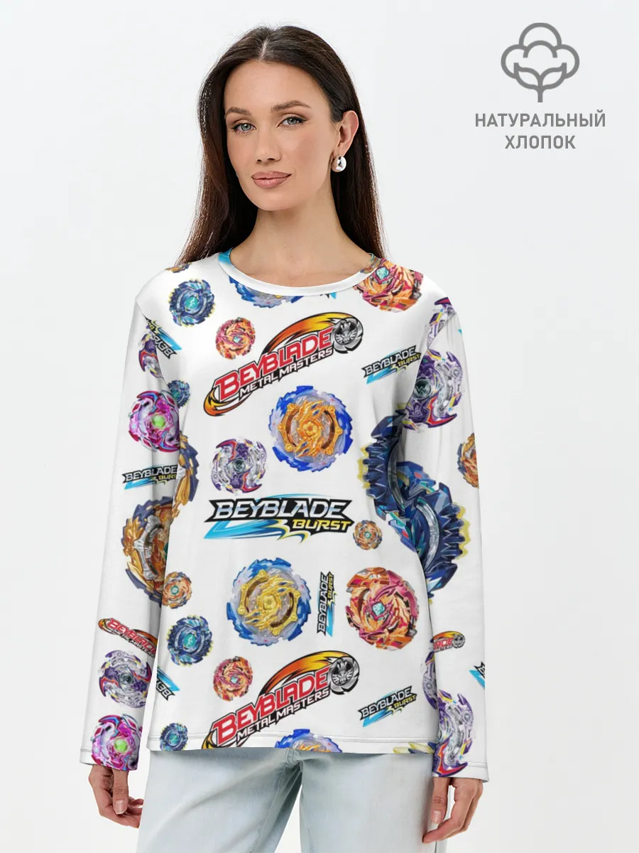 Лонгслив женский. Хлопок / Бейблэйд паттерн