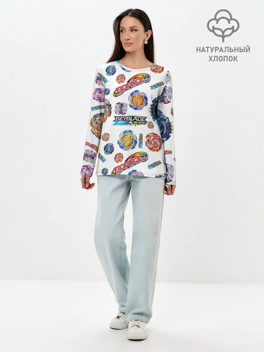 Лонгслив женский. Хлопок / Бейблэйд паттерн