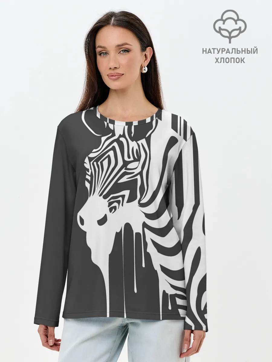 Лонгслив женский. Хлопок / Зебра