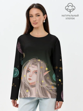 Лонгслив женский. Хлопок / Эльфийка и звезды