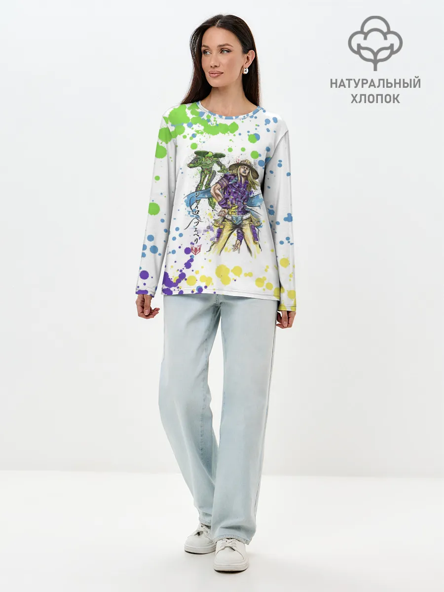 Лонгслив женский. Хлопок / Jojo зеленые пятна