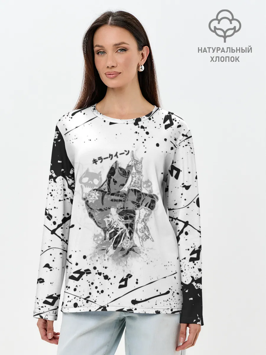 Лонгслив женский. Хлопок / KILLER QUEEN черные брызги