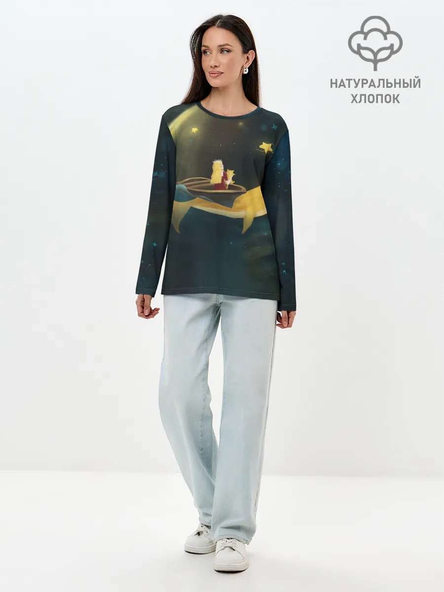 Лонгслив женский. Хлопок / Девушка и кит в облаках