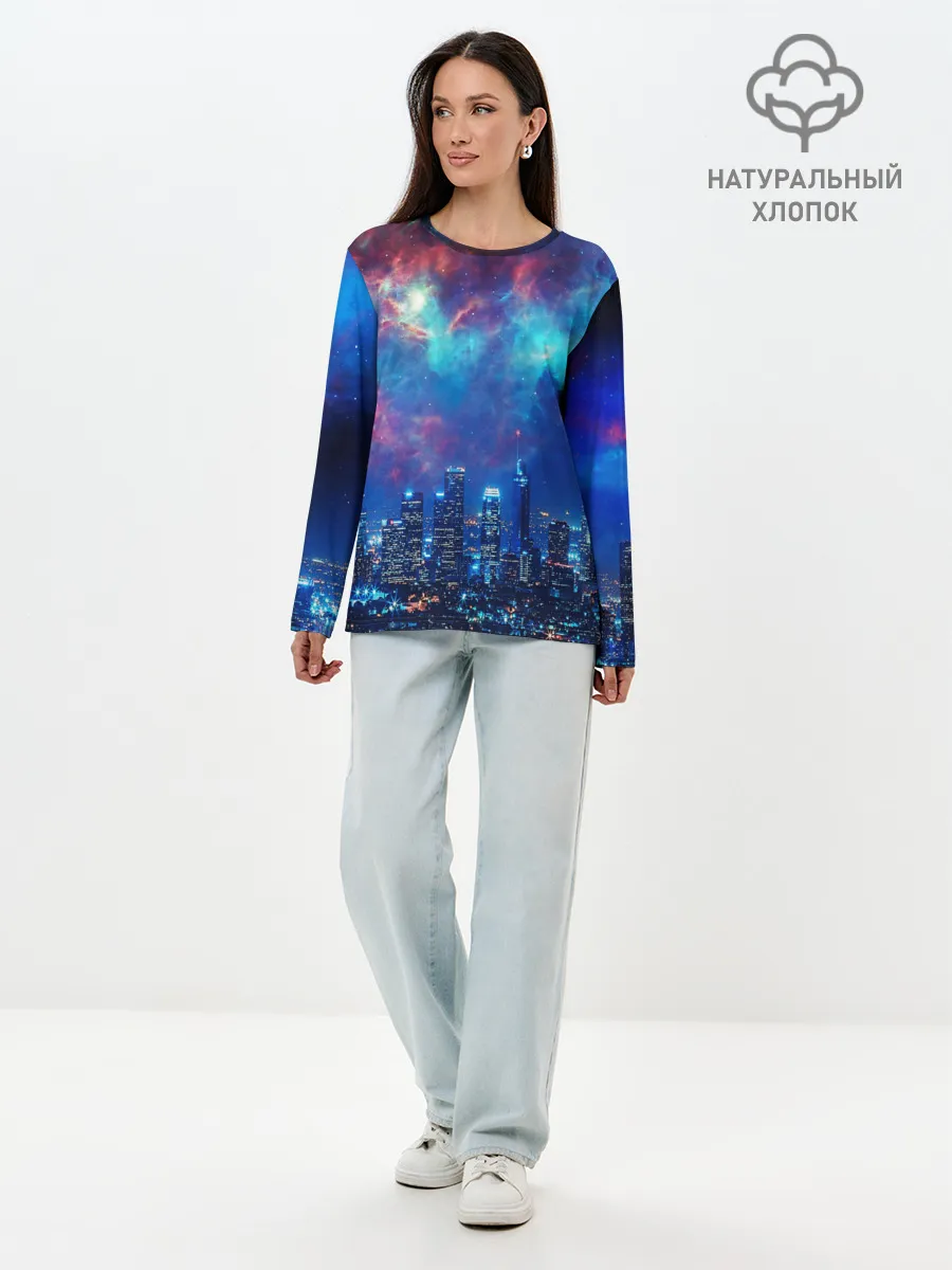 Лонгслив женский. Хлопок / НОЧЬ В ГОРОДЕ