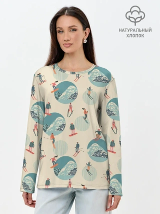Лонгслив женский. Хлопок / лыжники