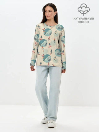 Лонгслив женский. Хлопок / лыжники