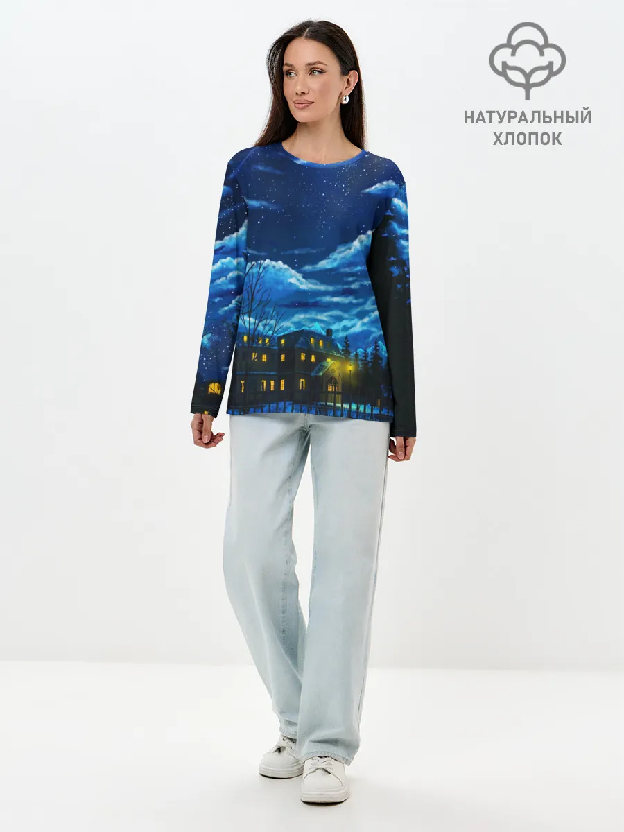 Лонгслив женский. Хлопок / ЗИМНЯЯ НОЧЬ