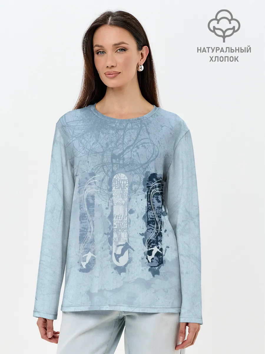 Лонгслив женский. Хлопок / три сноуборда