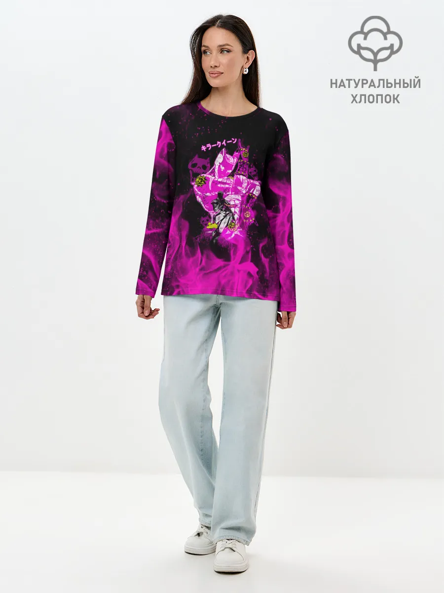 Лонгслив женский. Хлопок / KILLER QUEEN розовое пламя