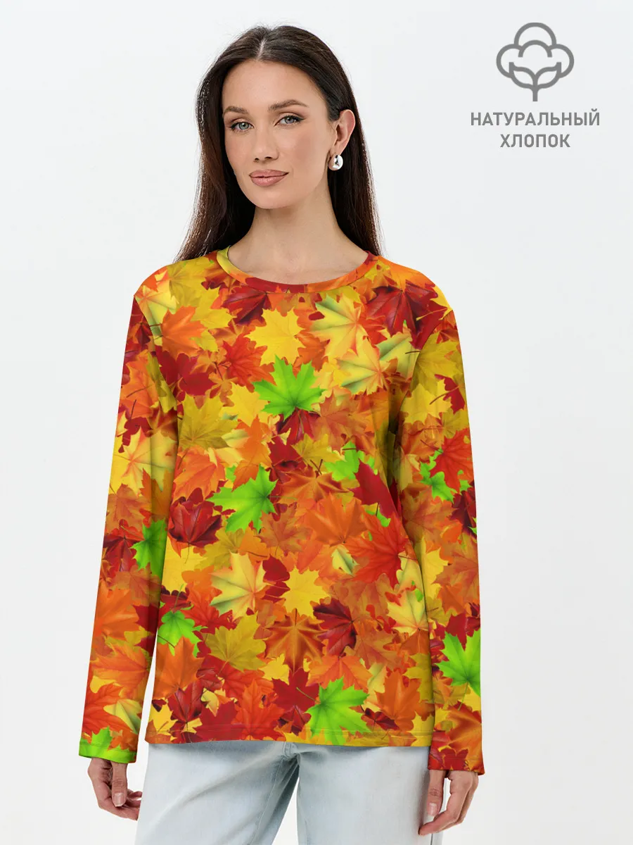 Лонгслив женский. Хлопок / Кленовые листья