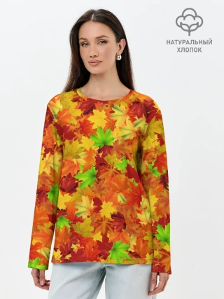 Лонгслив женский. Хлопок / Кленовые листья