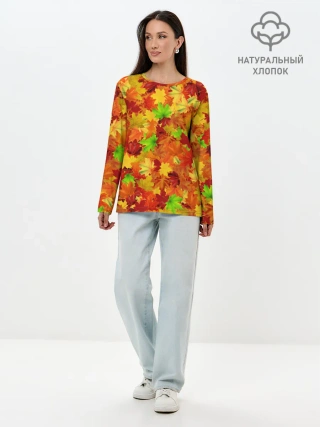 Лонгслив женский. Хлопок / Кленовые листья